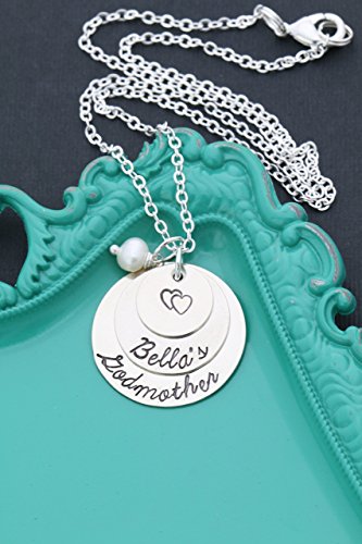 Personalized Layered Necklace – DII - Godmother Gift – Handstamped Handmade – 1/2, 3/4, 1 Inch 12, 19, 25.4MM Silver Discs – Customize Name – Fast 1 Day Shipping