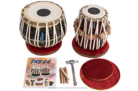 MAHARAJA Tabla Drum Set, 3KG Black Brass Bayan, Finest Dayan with Book, Hammer, Cushions & Cover (PDI-EA)
