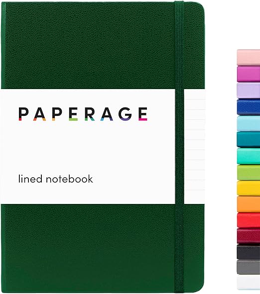 PAPERAGE Lined Journal Notebook, (Dark Green), 160 Pages, Medium 5.7 inches x 8 inches - 100 gsm Thick Paper, Hardcover