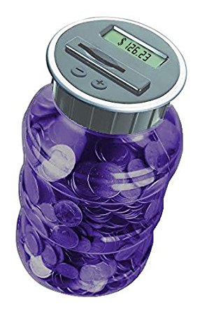 Digital Coin Bank Savings Jar - Automatic Coin Counter Totals all U.S. Coins including Dollars and Half Dollars - Transparent Purple