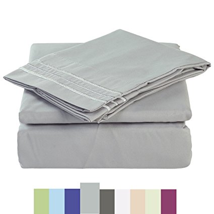 Bed Sheet Set - Microfiber Bedding Deep Pockets sheets 4 pc by Maevis (Grey,Queen)