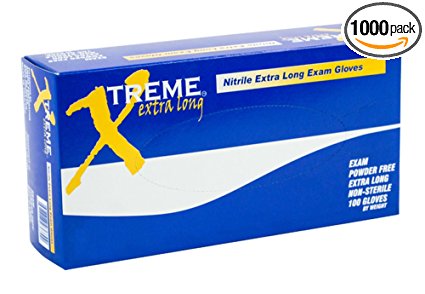 AMMEX - XNPFL42100 - Extra Long Nitrile Gloves - Xtreme - Disposable, Powder Free, 4 mil, Small, Blue (Case of 1000)