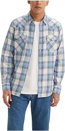 Levi's Men's Classic Western Shirt (Also Available in Big & Tall), (New) Zeke Plaid Bleached Denim