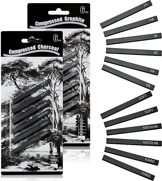 Zonon 12 Pieces Graphite Material Sticks Square Compressed Charcoal Sticks Drawing Pencils Set for DIY Drawing Crafts, Sketching, Shading, Beginners and Artists