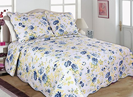 All for You 3pc Reversible Bedspread, Coverlet, Quilt Set-full/queen Size 86" X 86"-flower