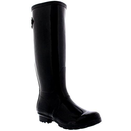 Womens Adjustable Back Tall Gloss Winter Snow Rain Wellies Wellington Boots