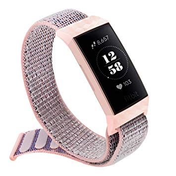 VEAQEE Nylon Bands Compatible with Fitbit Charge 3 & 3 SE Women Man Soft Nylon Band Breathable Quick Release Sport Replacement Accessories Wristband, 5.3''- 8.7''