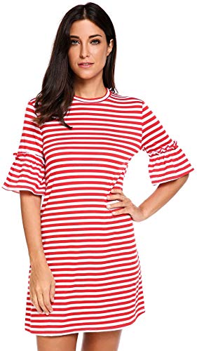 Beyove Women's Flare Half Sleeve Striped Loose Tunic T Shirt Dress Knee Length