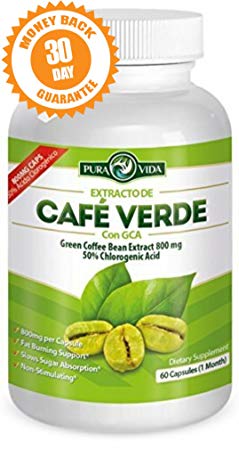 Green Coffee Bean Extract with GCA | Extracto de Café Verde con GCA: Pure Natural Appetite Suppressant — 50% Chlorogenic Acid. 60 Veggie Capsules of 800mg