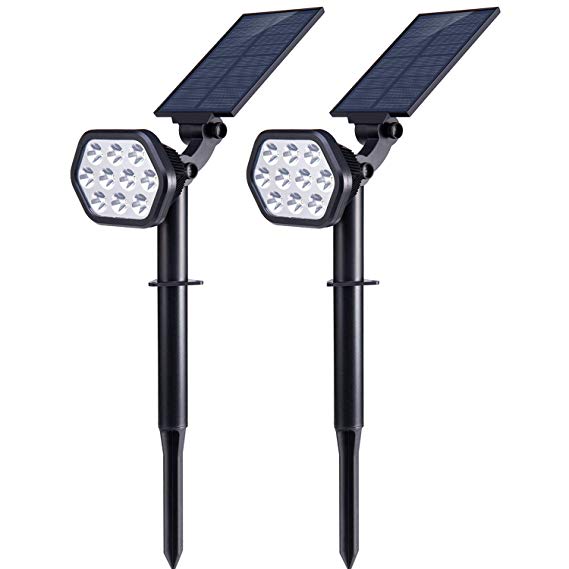 Nekteck Solar Lights Outdoor,10 LED Landscape Spotlights Solar Powered Wall Lights 2-in-1 Wireless Adjustable Security Decoration Lighting for Yard Garden Walkway Porch Pool Driveway 2 Pack Warm White