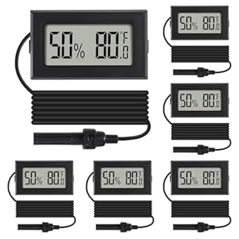 6Pcs Mini Digital Thermometer Hygrometer Gauge Indoor with Probe Sensor LCD Display Meter Temperature Humidity Fahrenheit or Celsius Meter for Incubator Reptile Plant Tank Garden - °C or ℉ random send