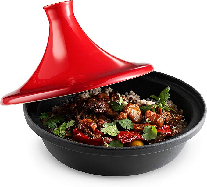 Moroccan Tagine, by Kook, Ceramic Lid, Cast Iron Base, Red, Stove Safe