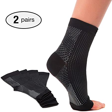 2 Pairs Plantar Fasciitis Socks with Arch Support, Foot Care Compression Sleeve, Eases Swelling & Heel Spurs, Ankle Brace Support, Relieve Pain Fast, Black,S/M