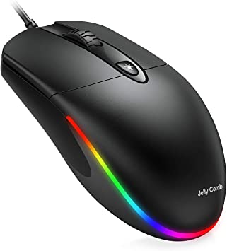 Jelly Comb USB Wired Mouse,RGB Optical Silent Computer Mouse,1600 DPI Office and Home Mice,for Windows PC, Laptop, Desktop, Notebook (Black)