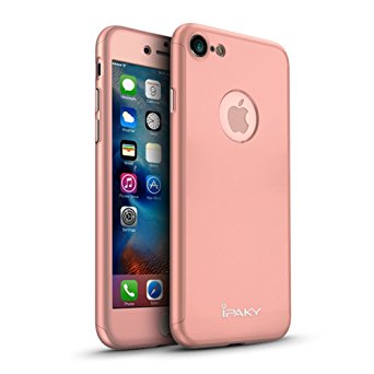 iPhone 7 Case, Rebex & Ipaky All-around Protective Cover [Thin Fit] [Anti-Scratch] Dual Layer Hard Case 2PCS Tempered Glass Screen Protector (Anti Blue Ray Transparent) For iPhone 7 (Rose Gold)