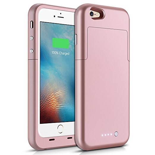 iPhone 6S 6 Battery Case 3800mAh, Rechargeable External Battery Extended Power Charger Protective Charging Case for iPhone 6 6S 4.7 inch Portable Power Bank Cover Backup Juice Bank - Rose Gold