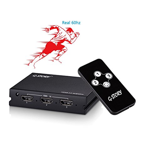 G-STORY 4K@60Hz HDMI Switcher 3x1,3 Ports HDMI Switch Splitter 3 in 1 out, Ultra HD HDMI 2.0 HDCP 2.2 HDR 1080P 3D,Dolby/DTS,IR Remote, AC Power Adapter