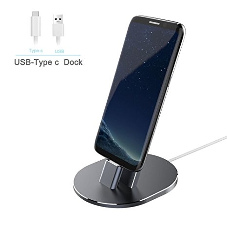 Type C Charging Dock, NewRice Aluminum Sync & Fast Charge USB Type C Desktop Stand Cradle Station for Samsung Galaxy S8/ S8 , Nintendo Switch,Google Nexus 6P/5X/Pixel XL, LG G6/G5 (Grey)