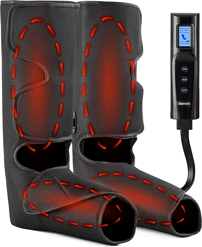 Foot and Leg Massager Pair - Leg Compression Boots for Leg and Foot Pain Relief, Circulation, Restless Leg Syndrome and Swelling; Foot and Calf Air Compression Machine with Heat