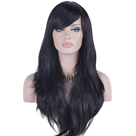 DAOTS 28” Wig Long Heat Resistant Big Wavy Hair Women Cosplay Wig (black)