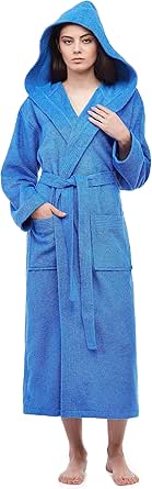 Arus Women's Pacific Hooded Turkish Cotton Bath Robe with Full Length Options