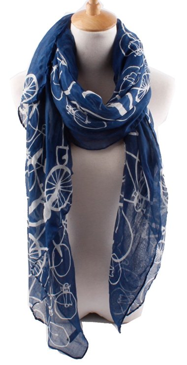 Quest Sweet Soft Voile Fabric Sheer Infinity Bicycle Pattern Scarf Navy
