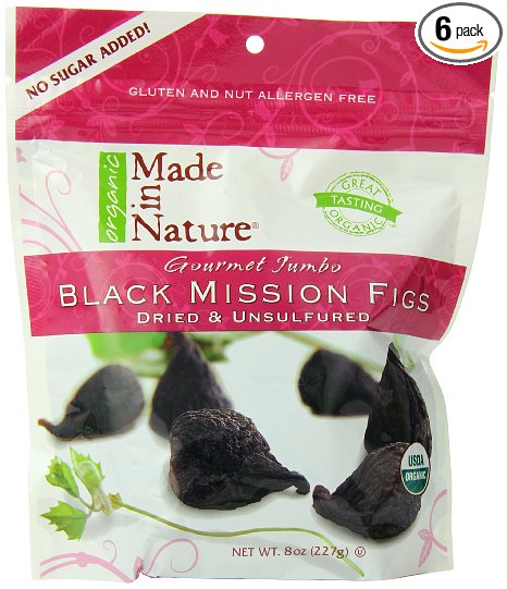 Made In Nature Organic Black Mission Figs, Sun-Dried and Unsulfured, 8-Ounce Bags (Pack of 6)