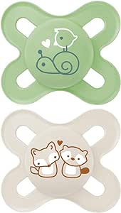 MAM , Sucette Original Naissance 0-2 mois (2 pièces) coloris aléatoire – Petite tétine pour nouveau-né ultra compacte et légère – Tétine bébé en silicone symétrique et anatomique