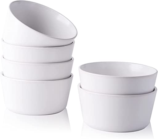 AmorArc Stoneware Cereal Bowls Set for Kitchen, 26 ounce Ceramic Soup Bowls Set of 6 for Snacks Soup Cereal Breakfast, Chip-Resistant Bowls, Matte white