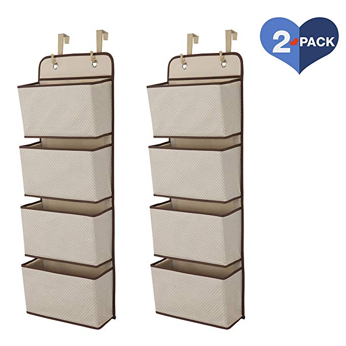 Delta Children 4 Pocket Over The Door Hanging Organizer, 2 Pack, Beige/Tan