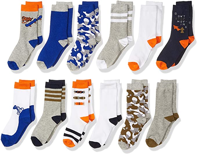 Amazon Brand - Spotted Zebra Kid's 12-Pack Crew Socks