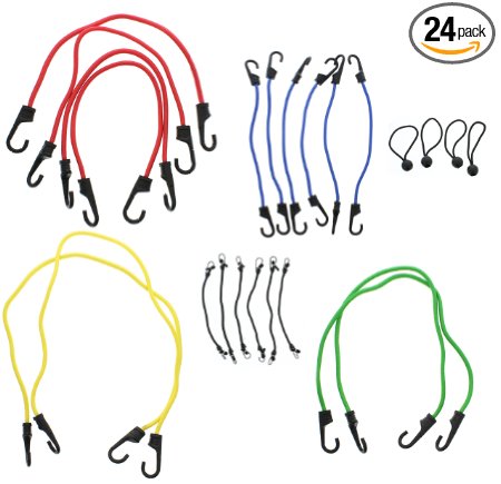 ABN Heavy Duty Assortment Bungee Cord & Canopy Ties, 10, 18, 24, 32 & 40-Inch Straps, 24 Pack