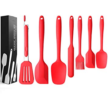 Silicone Spatula Set - 7 Piece Non-Stick Rubber Spatula Set with Stainless Steel Core - Heat-Resistant Spatula Kitchen Utensils Set for Cooking, Baking, barbecue, and Mixing(Red)