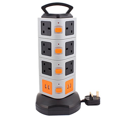 sourcingmap® Overload Protection Vertical Power Strip 14 Outlets 4 USB Ports Smart Charging Station 6Ft Cord with Surge Protector