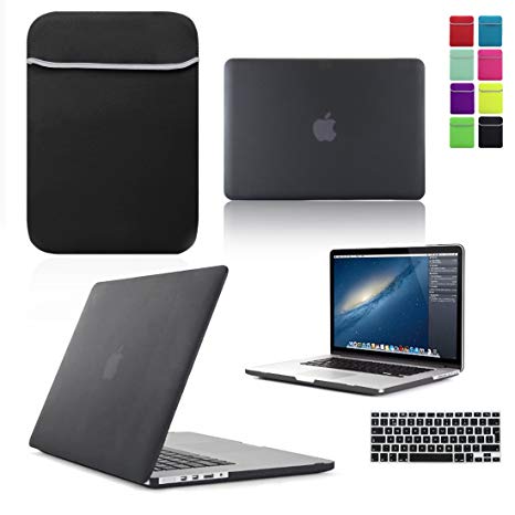 LOVE MY CASE / BUNDLE BLACK Hard Shell Case with matching KEYBOARD Skin and NEOPRENE Sleeve Cover for 15-inch Apple MacBook PRO with Retina Display A1398 [Will only fit MacBook PRO Retina Display Models - NO CD/DVD DRIVE]