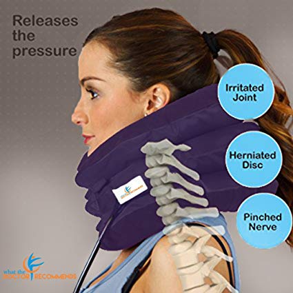 Cervical Spine Neck Traction Device, Inflatable Neck Brace, Neck Collar Support for Pain Relief, What The Doctor Recommends by Lovely Home (Purple)