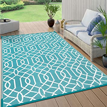 HEBE Reversible Plastic Outdoor Rug 4x6 Ft Large Outdoor Rug Floor Mats Indoor Outdoor Patio Rugs for Deck Camping Beach Picnic Stain Resistant Waterproof Rug