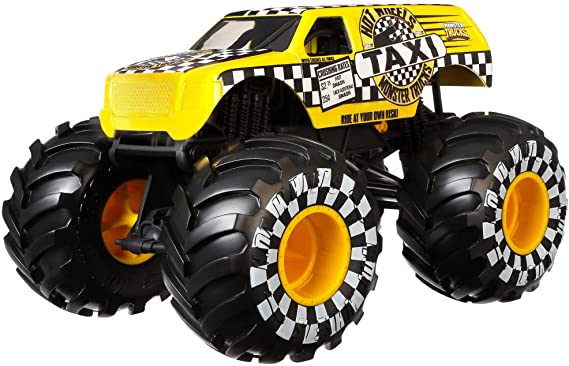 Hot Wheels Monster Trucks TAXI die-cast 1:24 scale vehicle with Giant Wheels for kids age 3 to 8 years old great gift toy trucks large scales