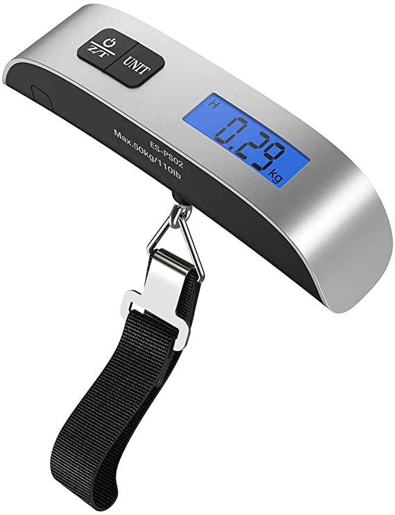 [Backlight LCD Display Luggage Scale]Dr.meter PS02 110lb/50kg Electronic Balance Digital Postal Luggage Hanging Scale with Rubber Paint Handle,Temperature Sensor, Silver/Black