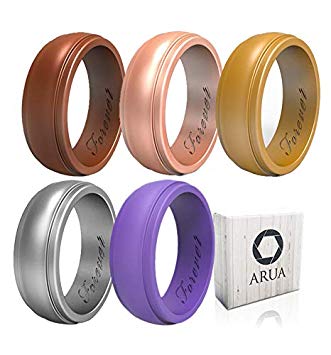 Arua Silicone Wedding Ring for Women 5-Pack | 5 Glossy Wedding Bands | Gift Box Included | Comfortable Rubber Rings for Active Ladies