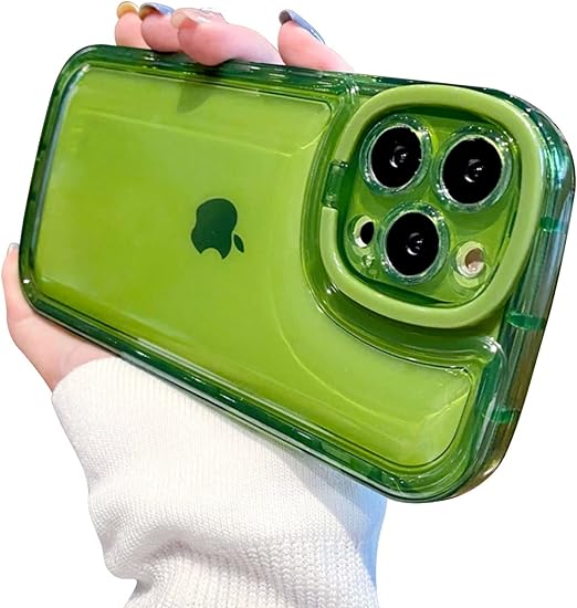 Ownest Compatible with iPhone 13 Pro Max Case with Clear Kickstand Creative Protective Design Case with Camera Holder for TPU Slim Shockproof Cool Phone Case for iPhone 13 Pro Max-Green