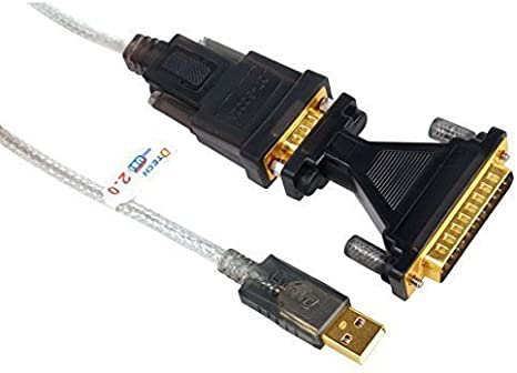 DTECH USB to Serial RS232 Cable with DB9 DB25 COM Port Prolific Chip Connect PC Supports Windows 10 8 7 Mac - 6 Feet