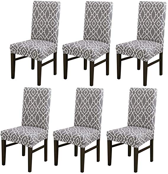 Grey Dining Room Chair Covers Stretch Removable Washable Chairs Protector Seat Cover for Bar Kitchen Banquet Party Wedding (6, BTC05)
