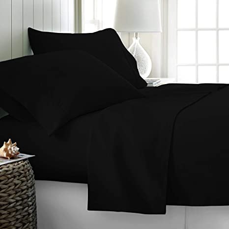 500 Thread Count 100% Cotton Sheet Black Queen Sheets Set, 4-Piece Long-Staple Combed Pure Cotton Best Sheets for Bed, Breathable, Soft & Silky Sateen Weave Fits Mattress Upto 18'' Deep Pocket