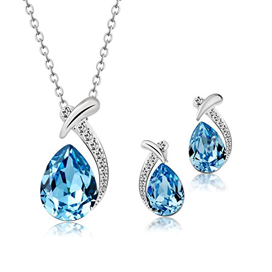 T400 Jewelers Love Gift Swarovski Elements Crystal Waterdrop Pendant Necklace & Earrings Fashion Jewelry Sets