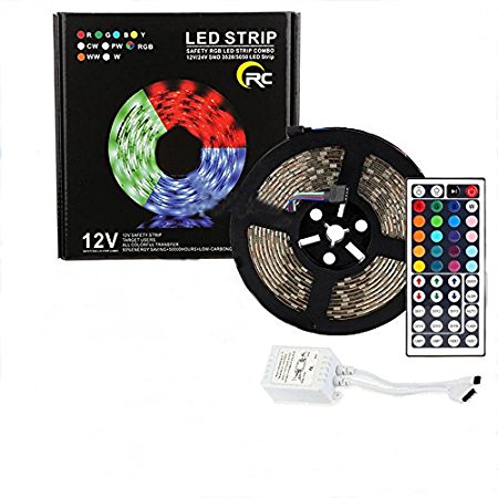 RC 12V 5M Waterproof Flexible Color Changing RGB LED Strip SMD 5050 With 44Key Remote