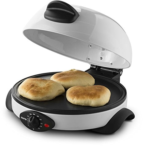 Gourmia GBM3400 Electric Flatbread, Pita and Tortilla Maker Adjustable Temperature Control Dial, Non-stick Base & Baking Plate, Vented Dome Lid Includes User Manual & Free Recipe Book