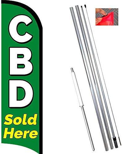 CBD Sold Here Windless Feather Flag Bundle (11.5' Tall Flag, 15' Tall Flagpole, Ground Mount Stake) 841098127473