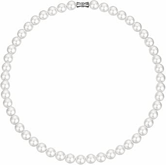 Candyfancy Perlenkette Herren Choker Perlen Kette Weiße Runde Simulierte Glasperlen Kette, 40/45/50/55/60CM Lange Halskette Perlen Weiß für Männer Damen Frauen und Mädchen Geschenke,Perlen 6/8/10mm