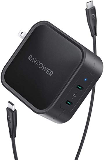 USB C Charger, RAVPower 90W 2-Port Wall Charger PD 3.0 GaN Tech Type C Fast Charging Adapter Compatible with MacBook Pro/Air, iPad Pro, iPhone 11/11 Pro/11 Pro Max/XR/XS/X, Galaxy S9/S8 and More